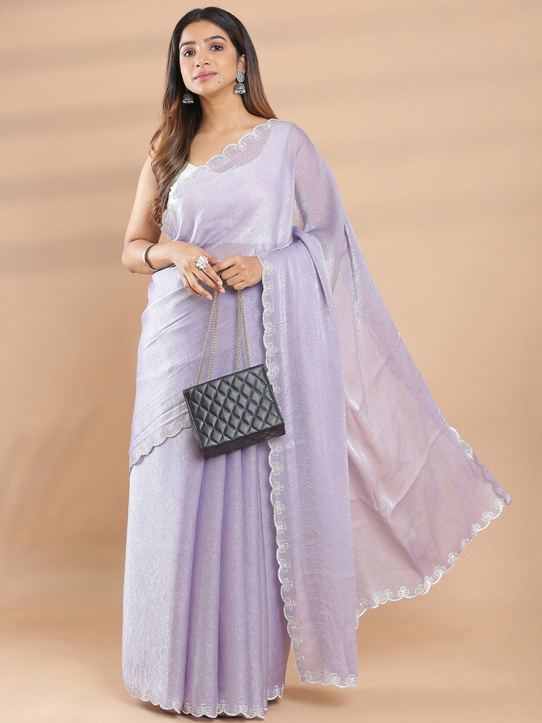 

Kalyan Silks Embellished Organza Saree, Lavender