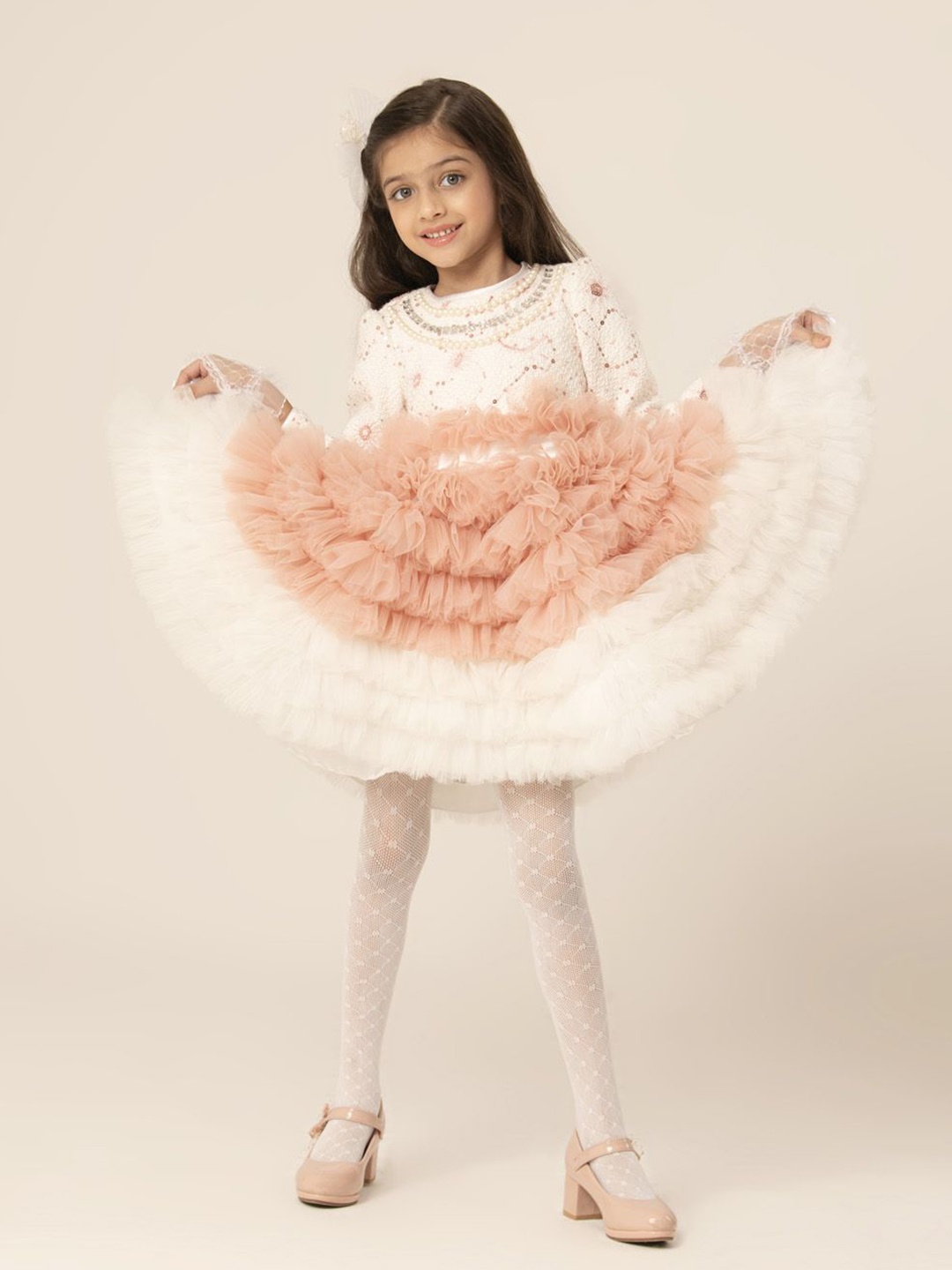 

HOITY MOPPET Girls Flared Sleeve A-Line Dress, White