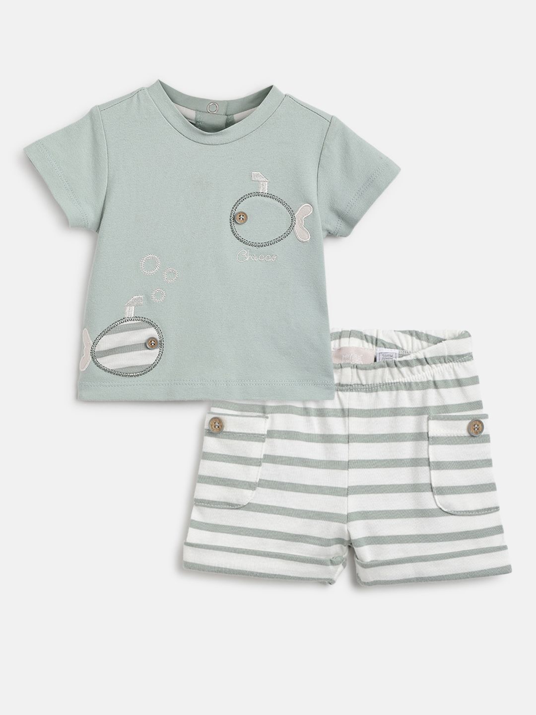 

Chicco Boys Embroidered Round Neck T-Shirt With Shorts, White