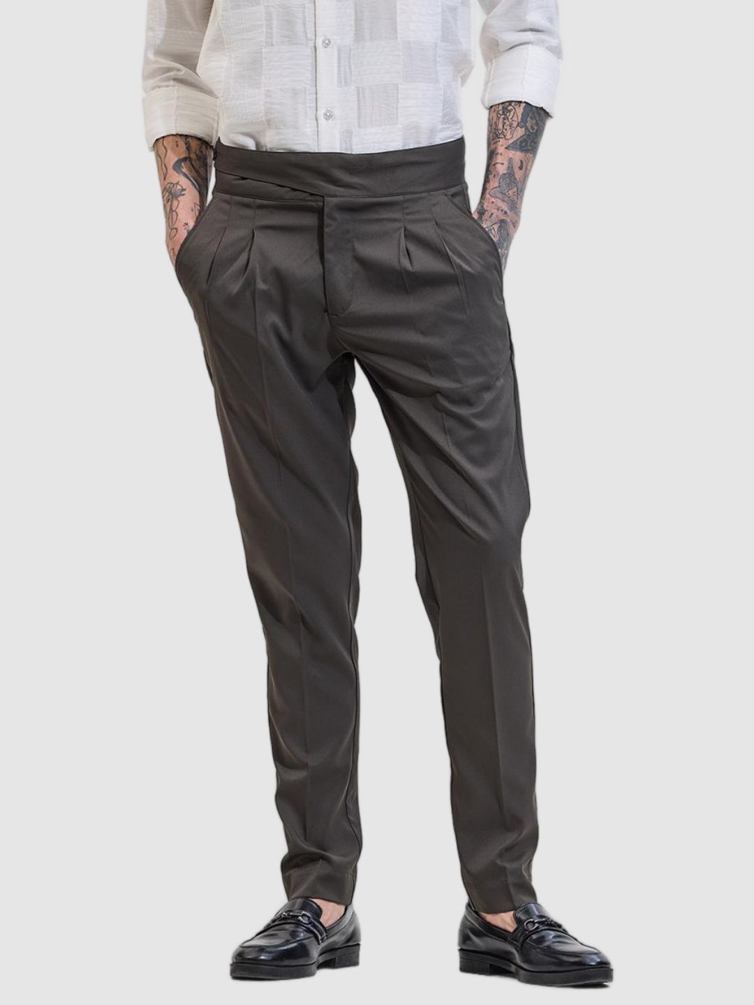 

Snitch Men Smart Slim Fit Mid - Rise Pleated Trousers, Brown