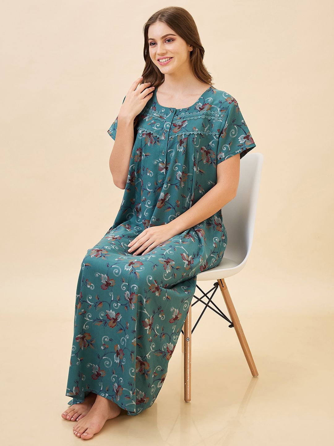 

AV2 Printed Maxi Nightdress, Teal