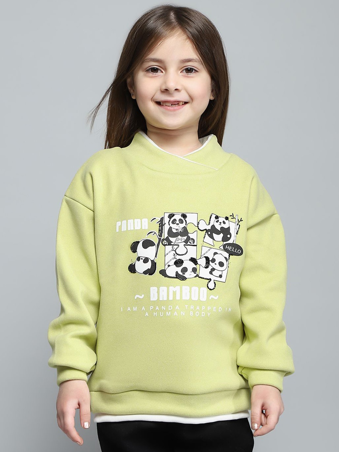 

Monte Carlo Girls Printed Round Neck Pullover Sweatshirt, Green