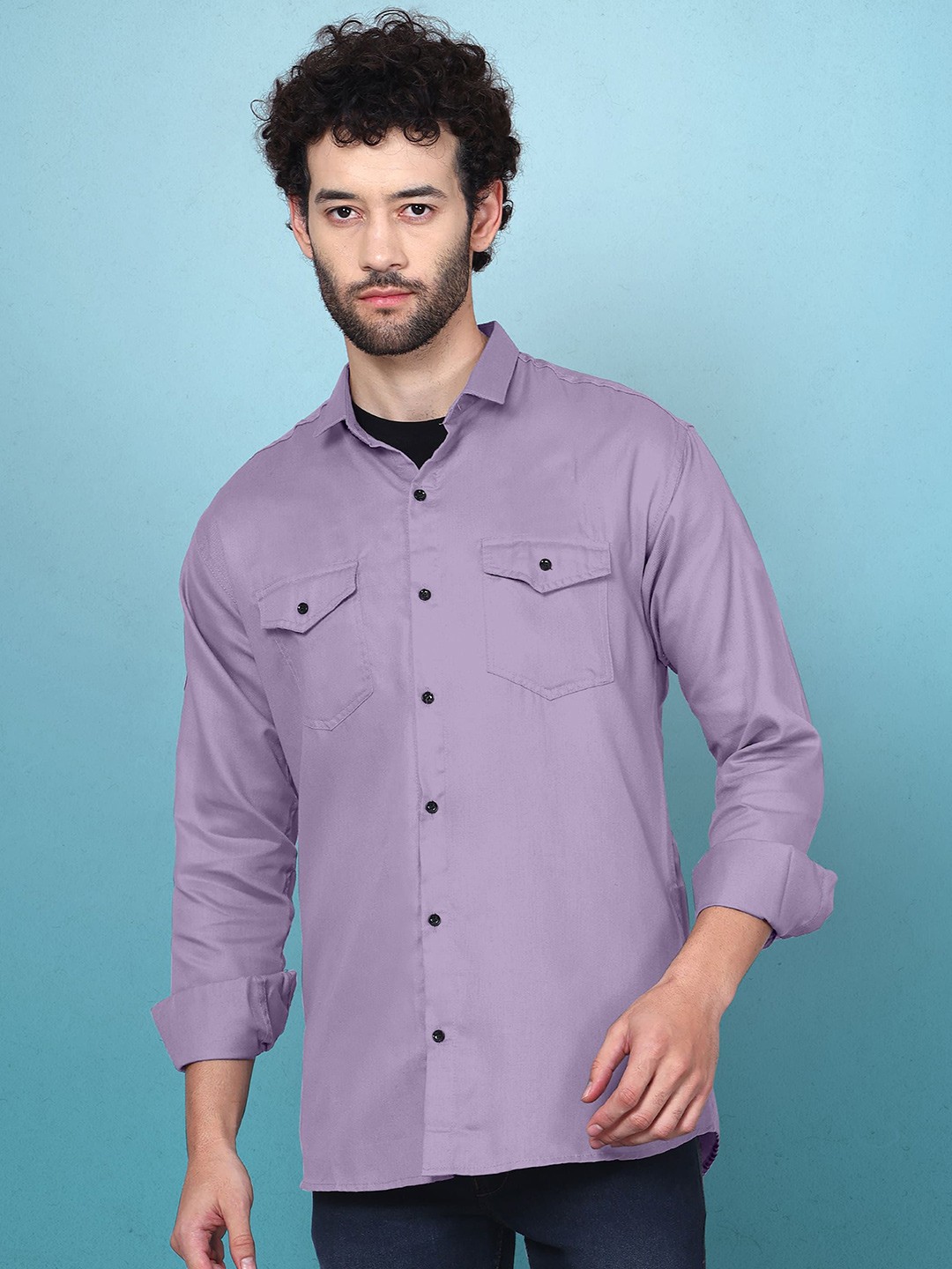

WOXEN Men Original Fit Spread Collar Solid Cotton Casual Shirt, Lavender