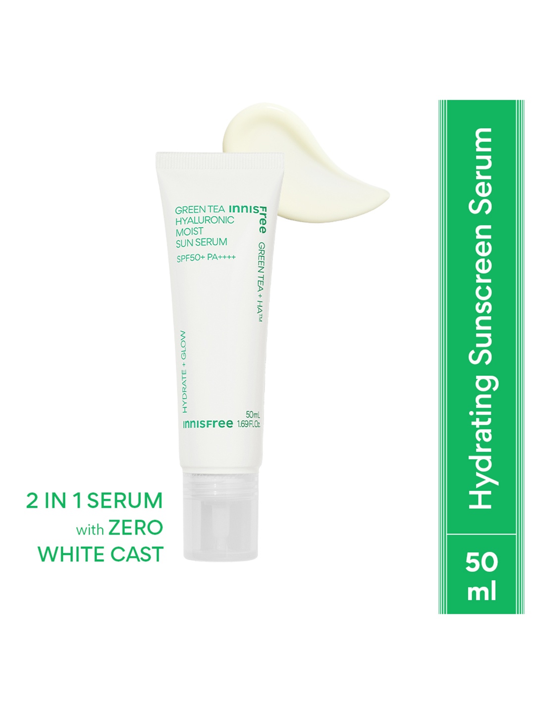 

Innisfree Green Tea Hyaluronic Moist Sun Serum SPF50+ PA++++ - 50ml, White