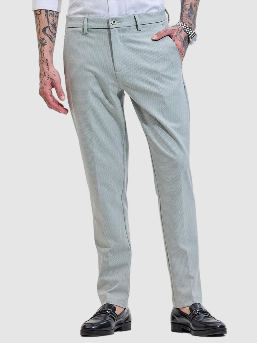 

Snitch Men Classic Regular Fit Mid-Rise Trousers, Green