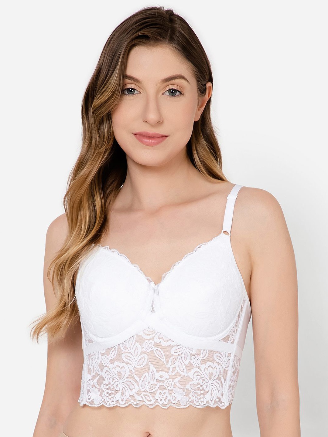 

Clovia Lace Full Coverage Underwired Lightly Padded Bralette Bra, White