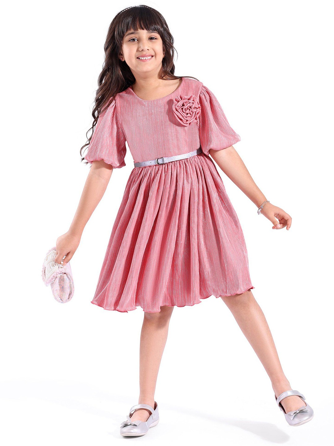 

Hola Bonita Girls Fit and Flare Dress With Floral Applique, Pink