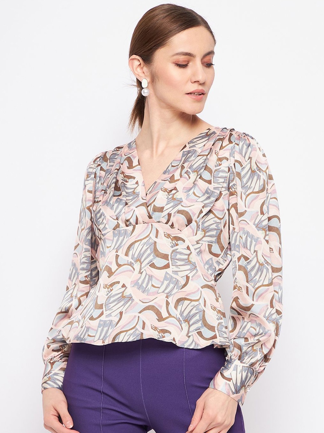 

Madame Floral Print Wrap Top, Peach