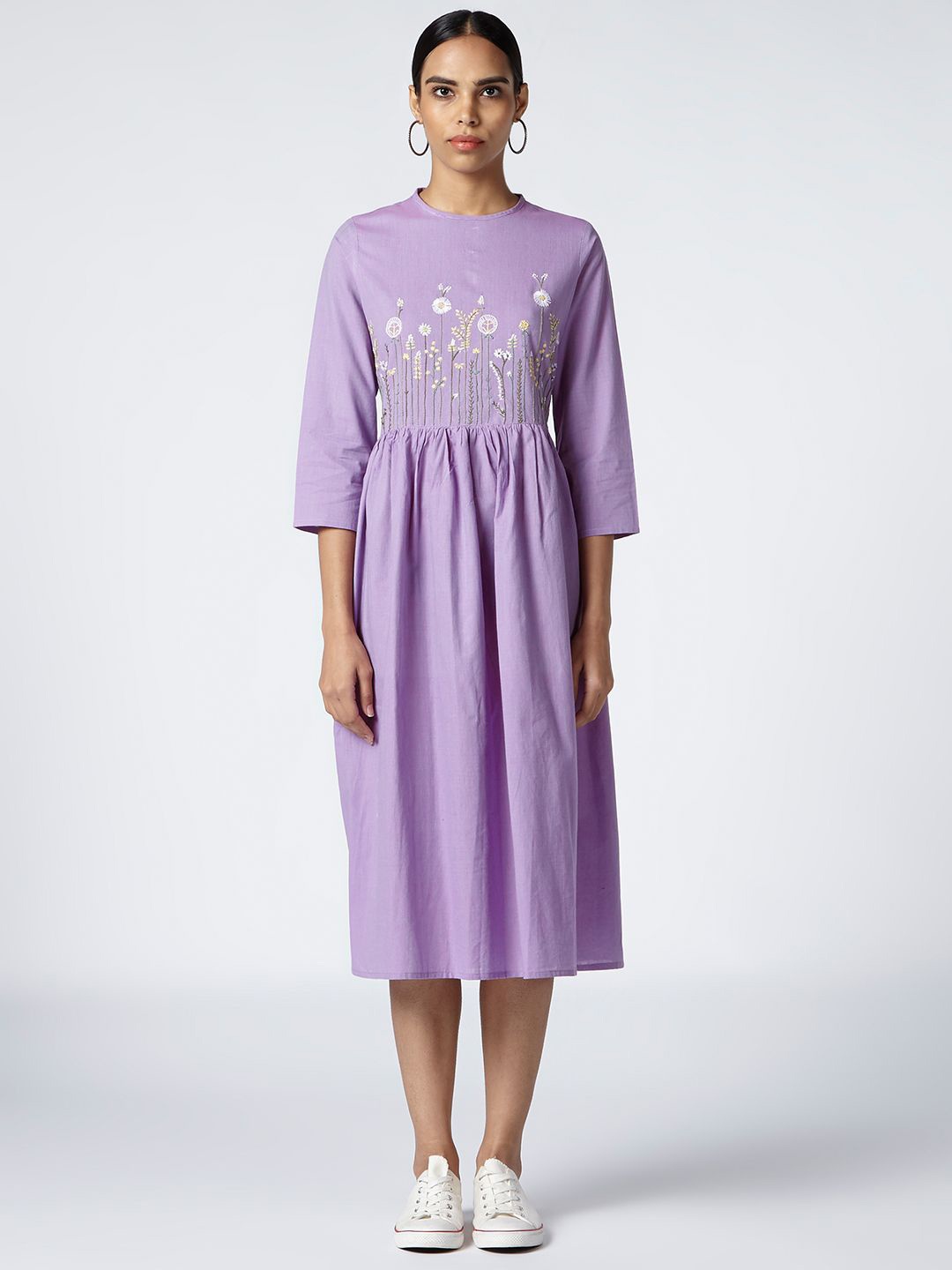 

Okhai Wildflowers Women Embroidered Cotton Ethnic Dresses, Lavender