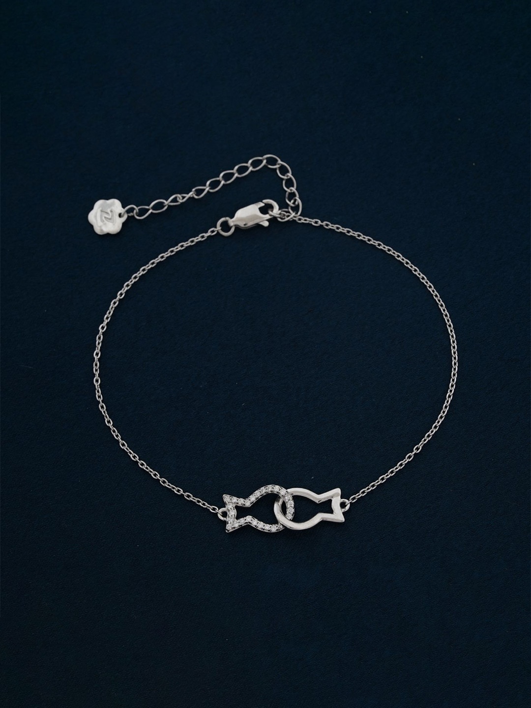 

Zalkari Sterling Silver-Plated Artificial Stones Studded Hearts Dazzling Anklet