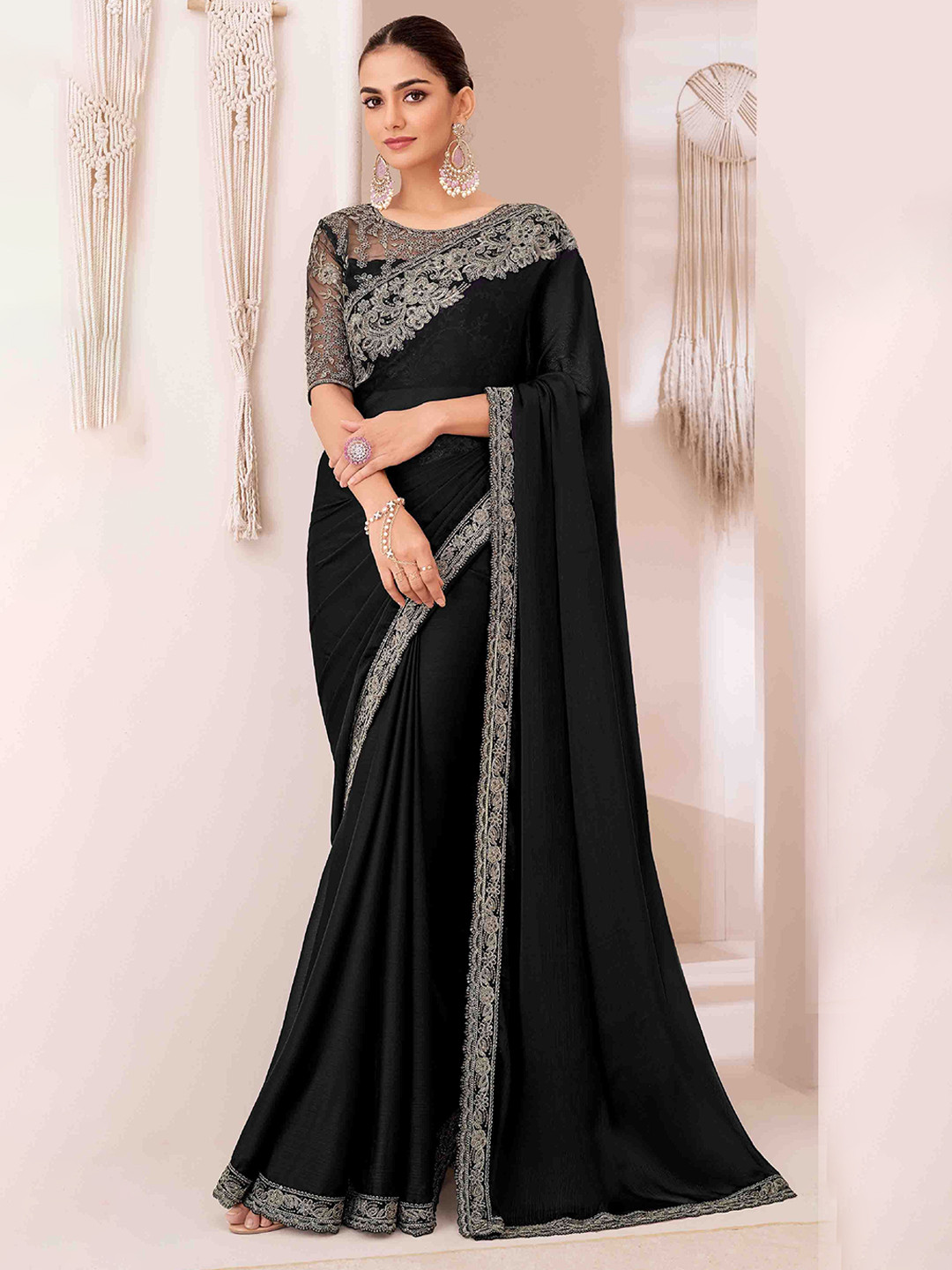 

Mitera Embellished Embroidered Pure Georgette Saree, Black