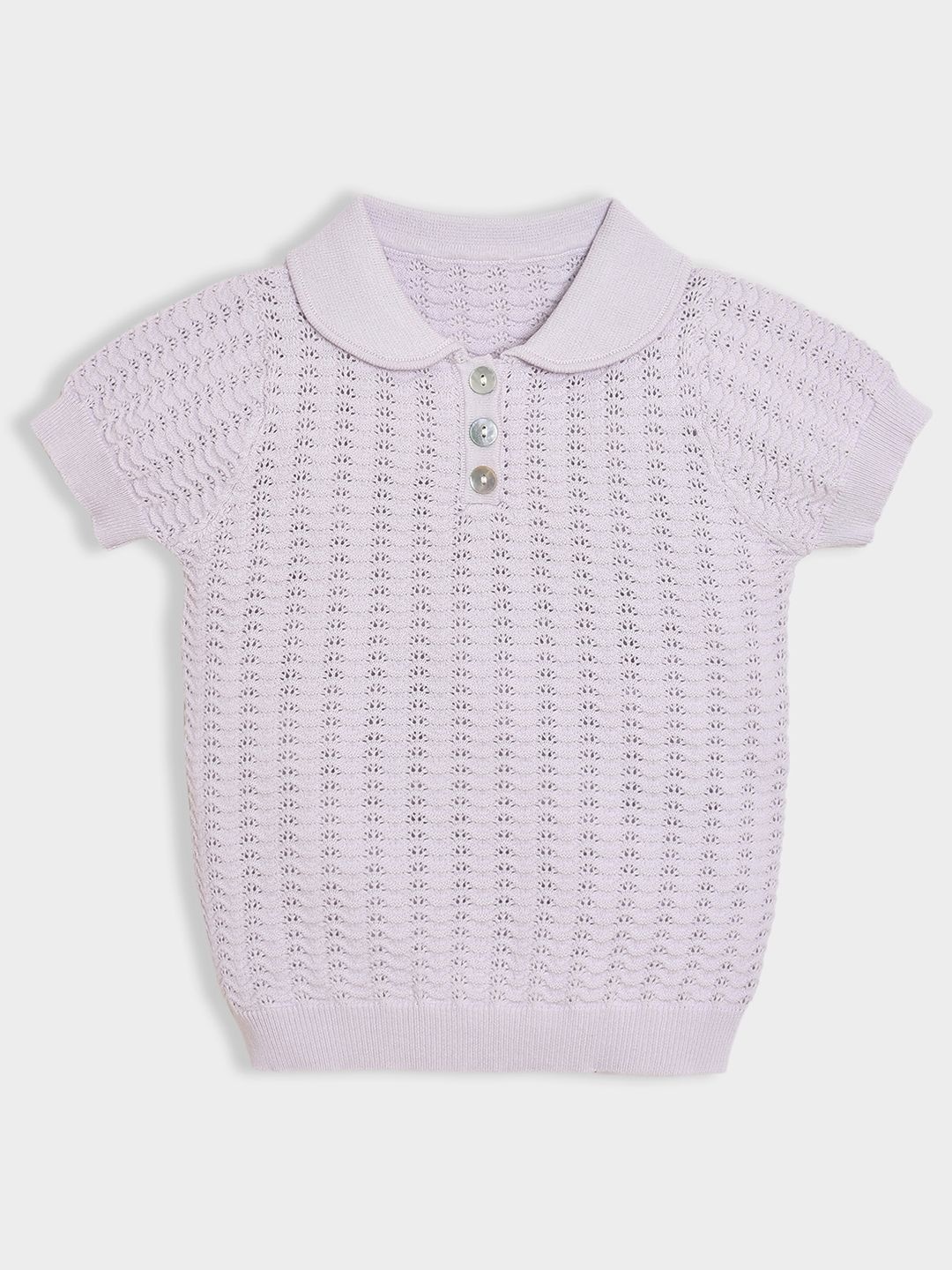 

MiArcus Girls Self Design Polo Collar T-shirt, Lavender