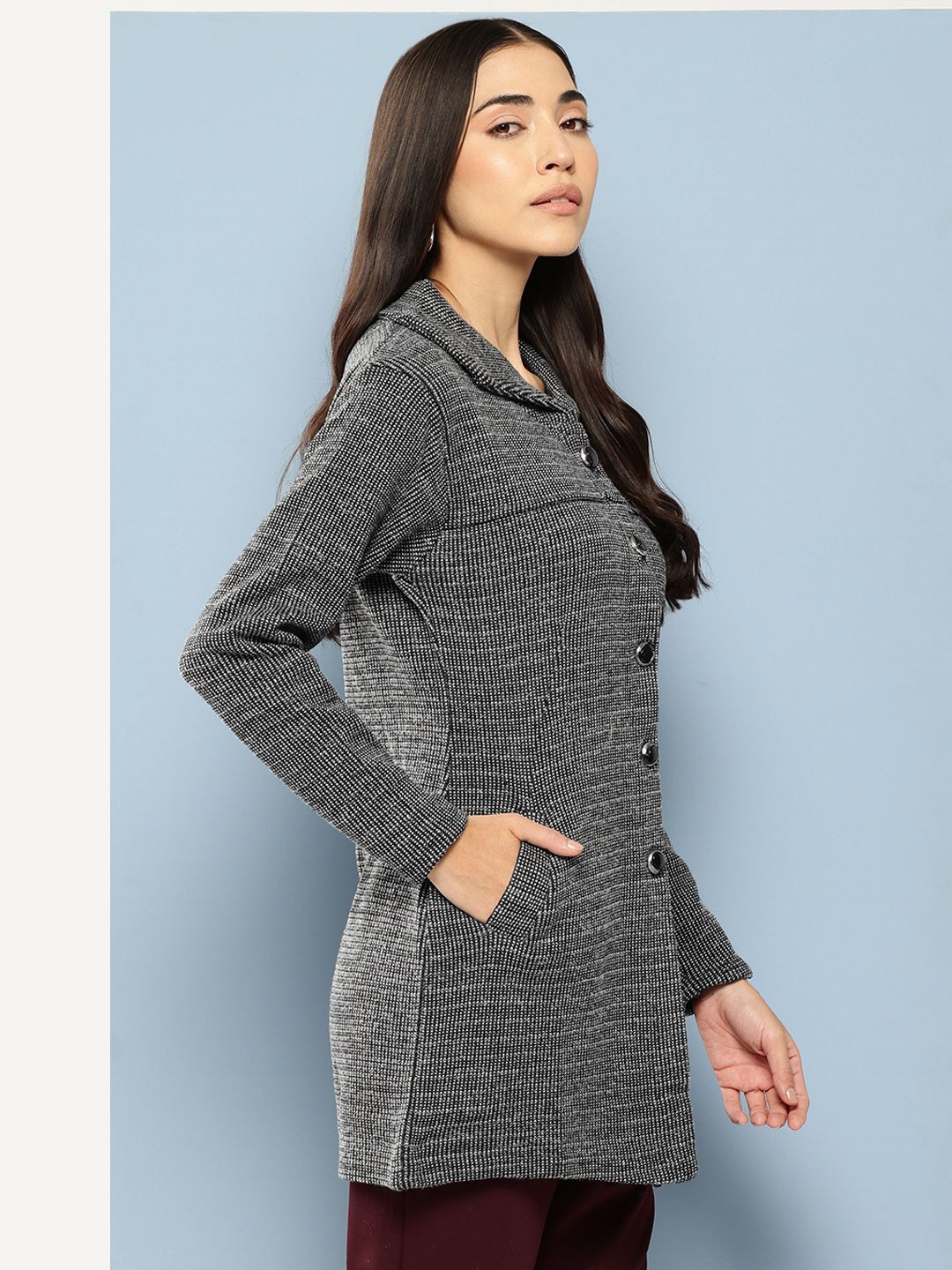 

BAESD Women Woollen Fashion Shirt Collar Cardigan Longline Sweater, Black