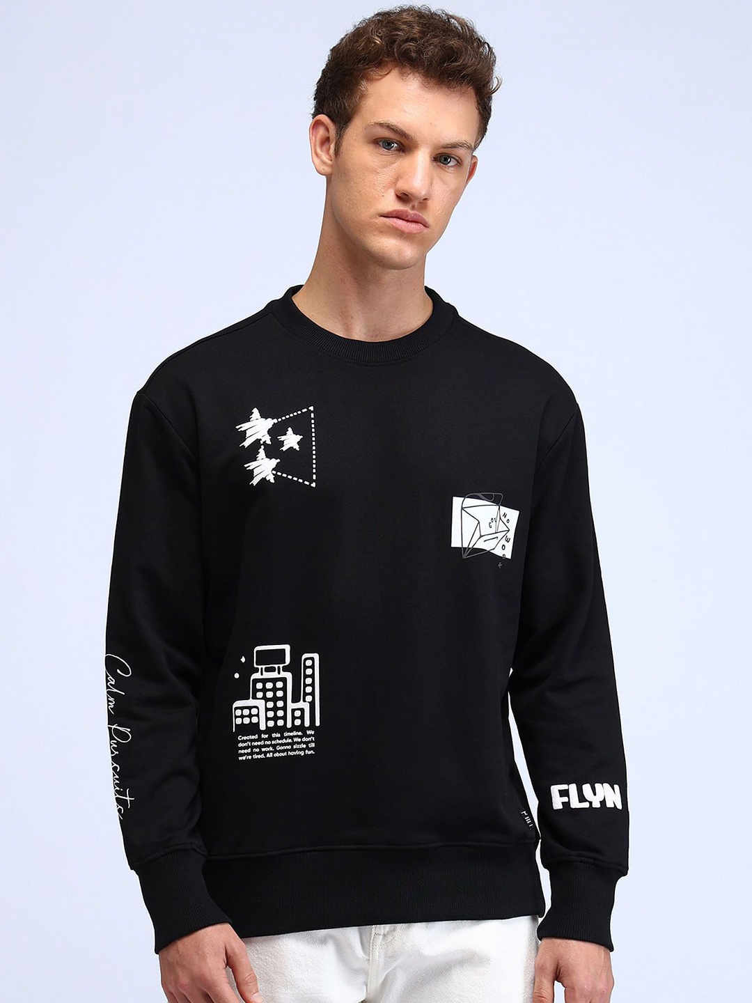 

Flying Machine Men Printed Sweatshirt, Black