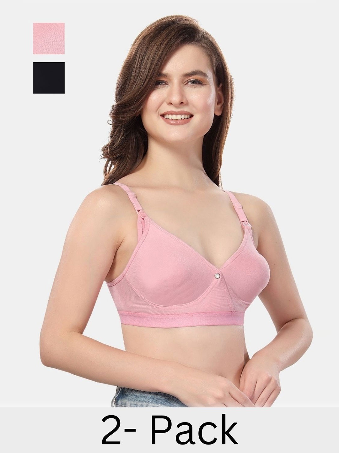 

Fabme Full Coverage Seamless Bra pack of 2, Pink