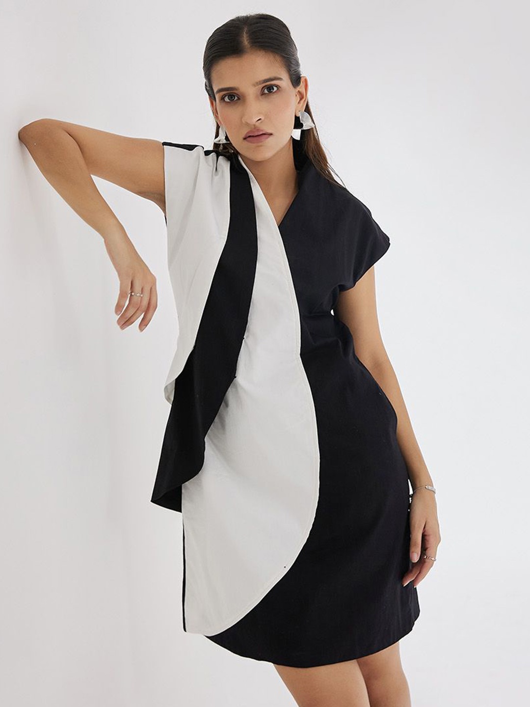 

Aamili Colourblocked Layered Cotton Shift Dress, Black