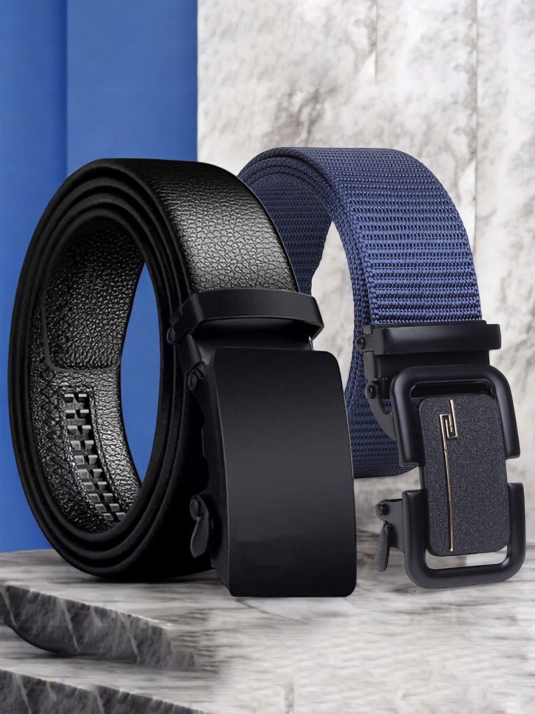 

Metronaut Men Pack Of 2 Textured Belt, Black