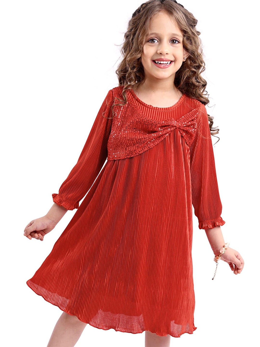 

Hola Bonita Girls A-Line Sequined Dress, Red