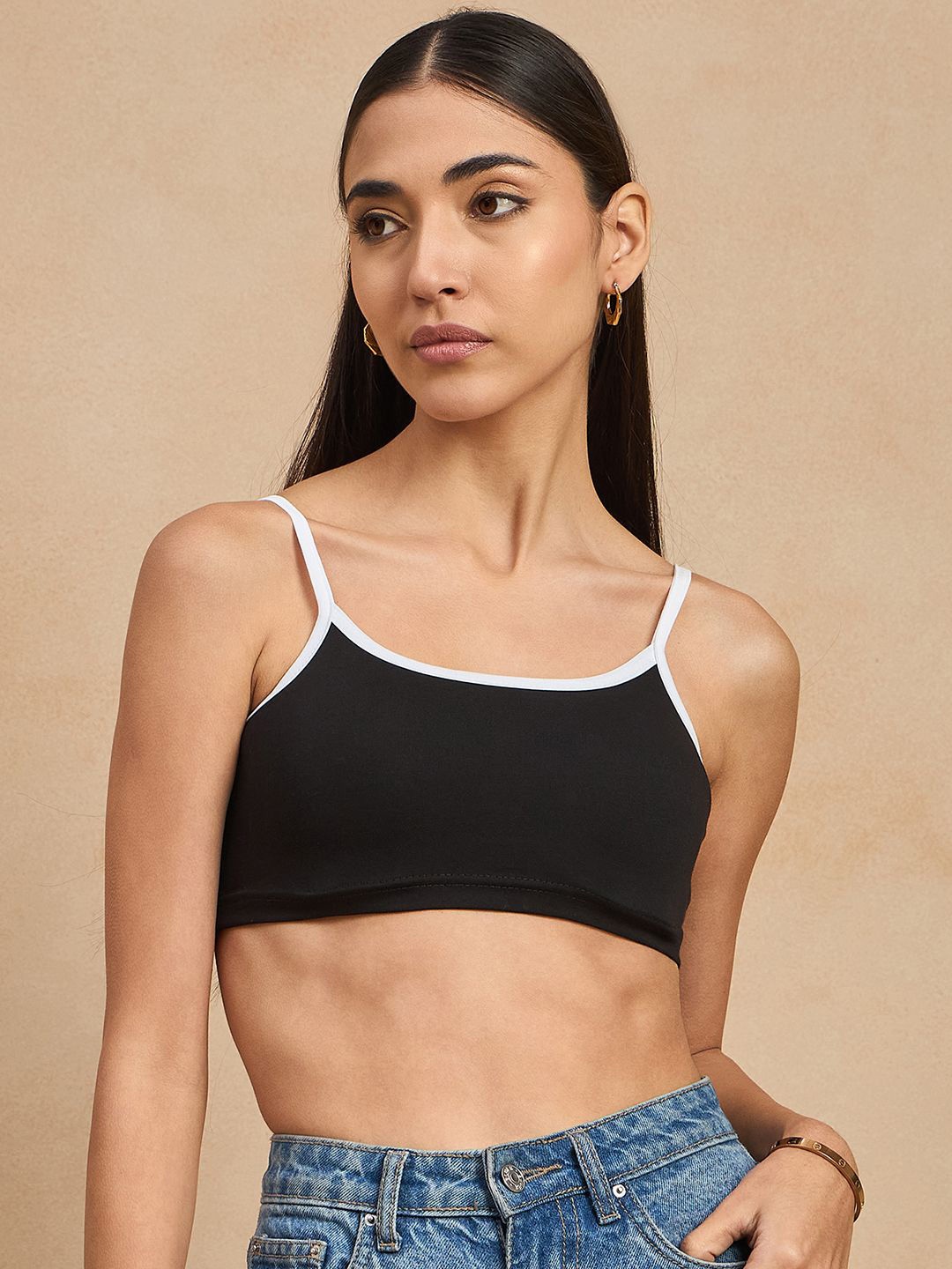 

COLOR CAPITAL Women Cotton Bralette Crop Top, Black