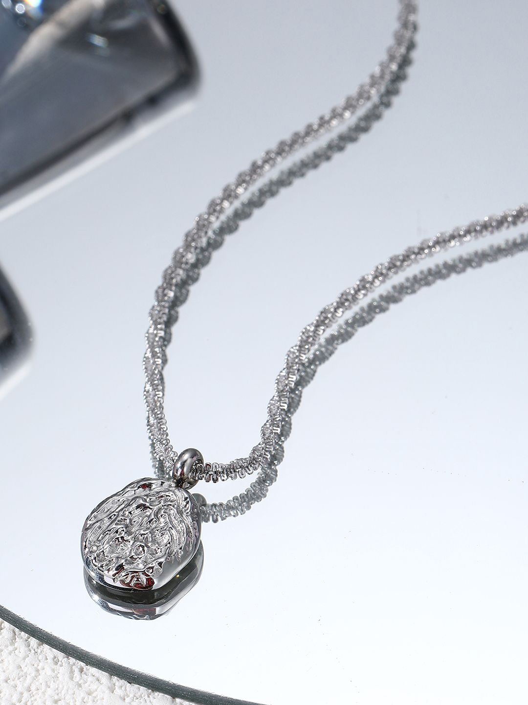 

Peora Men Silver-Plated Stainless Steel Circular Pendant With Chain