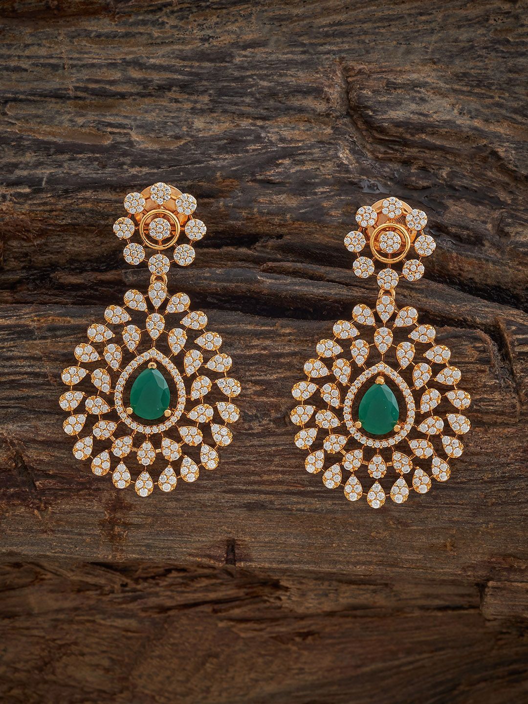 

Kushal's Fashion Jewellery Gold Plated Zircon Studded Oval Shaped Drop Earrings