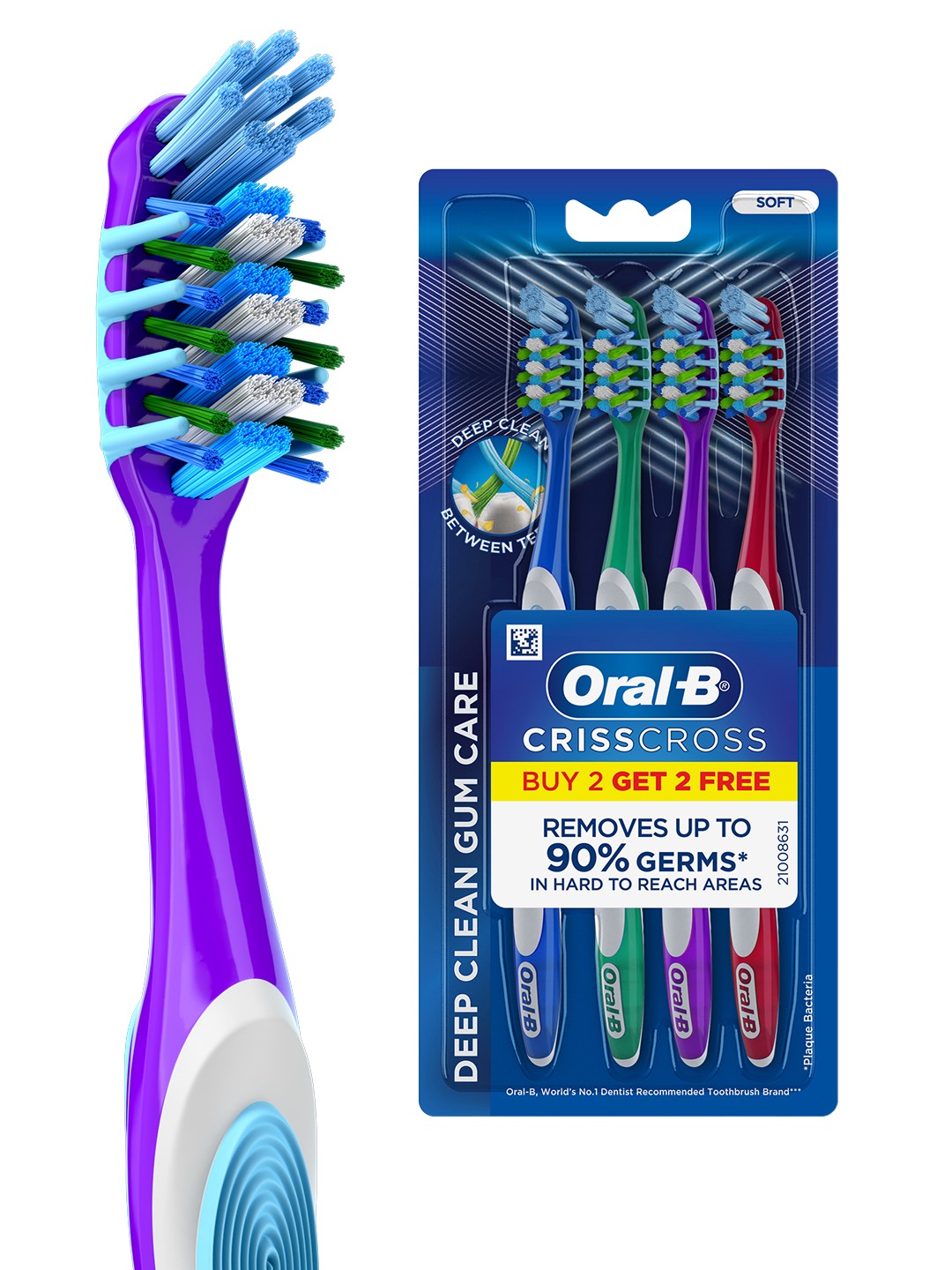 

Oral - B Criss Cross Pro Health Gum Care Soft Toothbrush - Buy 2 Get 2 Free, Multi