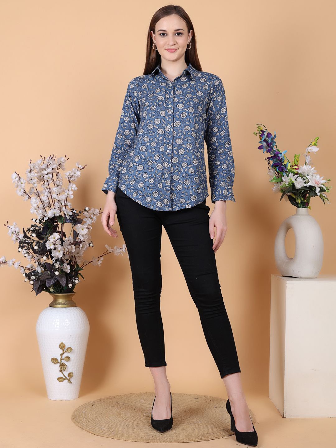 

Jivitha Women Cotton Printed Shirt, Blue