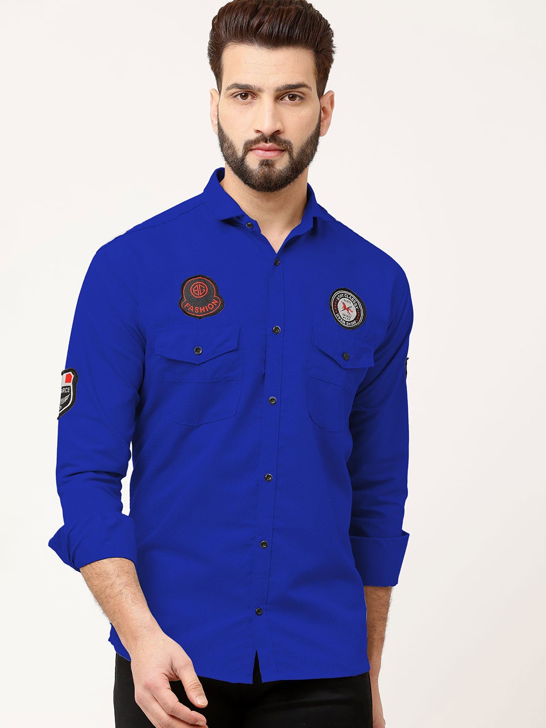 

WOXEN Men Original Fit Spread Collar Solid Cotton Casual Shirt, Blue