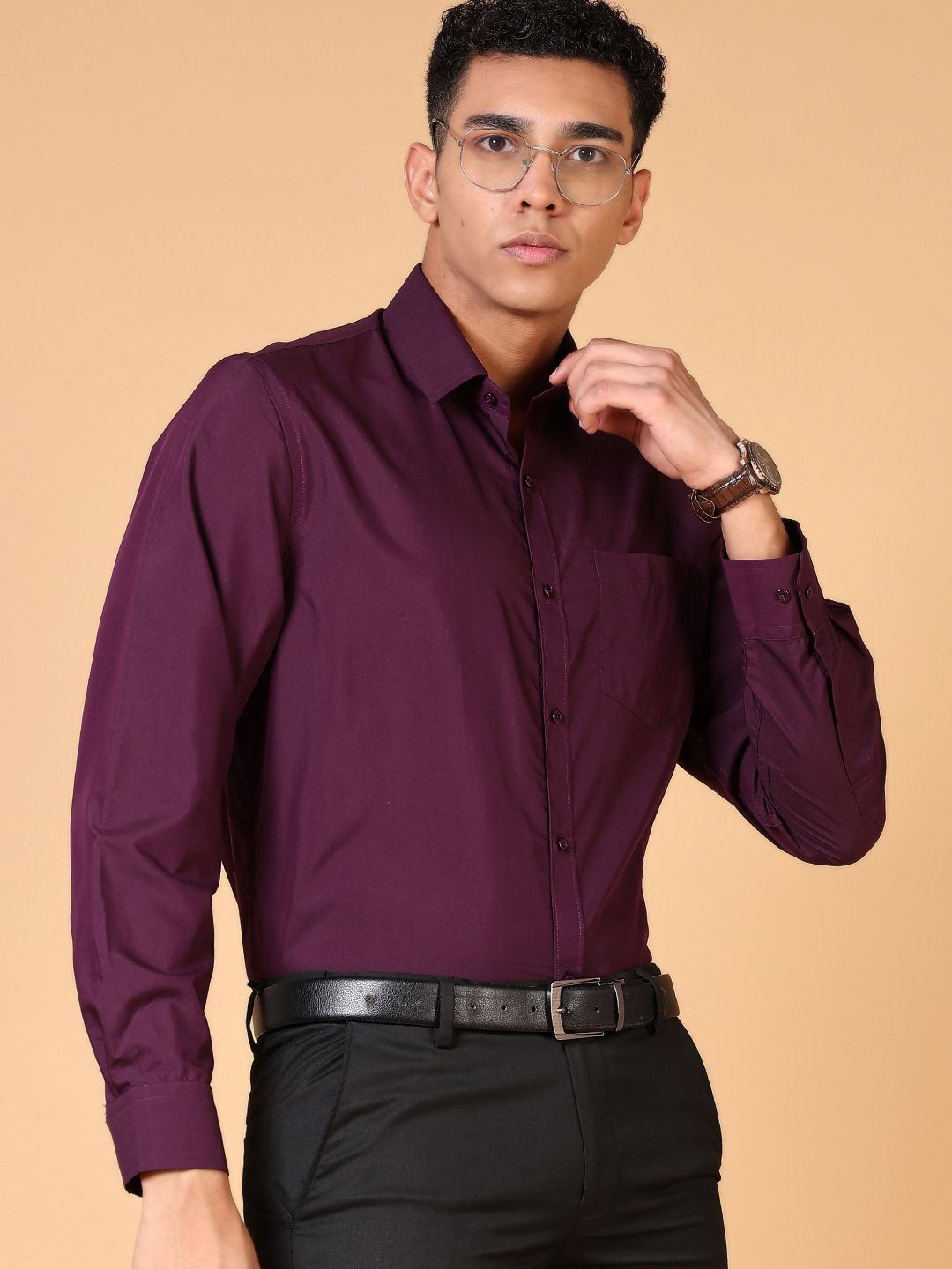 

J White by Vmart Men Slim Fit Spread Collar Solid Cotton Formal Shirt, Purple