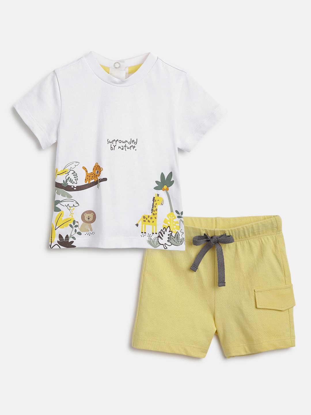 

Chicco Boys Printed Round Neck Pure Cotton T-Shirt With Shorts, White