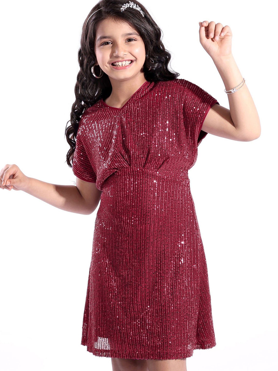 

Hola Bonita Embellished Net Fit & Flare Dress, Maroon