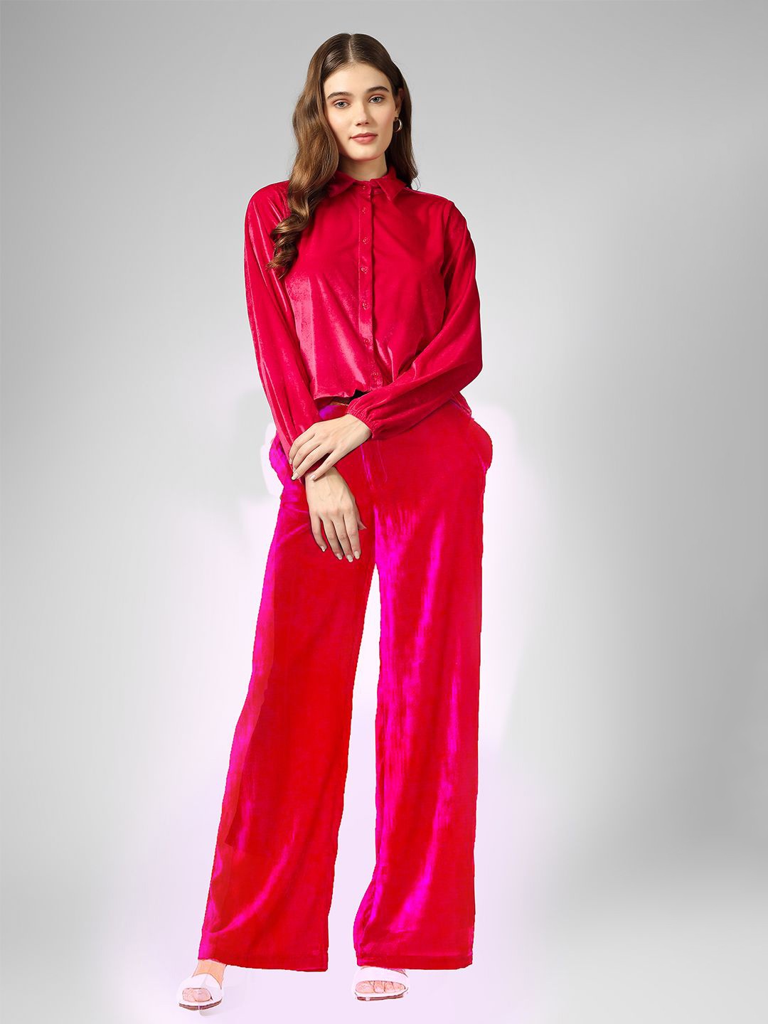 

UNLOKALE Women Velvet Top, Magenta