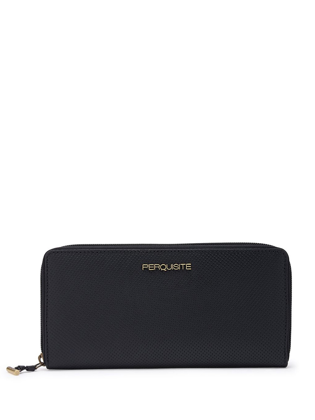 

PERQUISITE Women Textured Leather Zip Around Wallet, Black