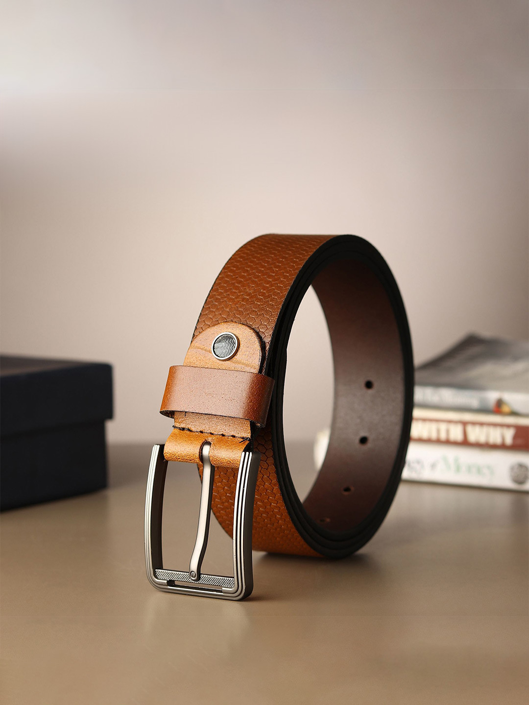 

Provogue Men Textured Leather Belt, Tan
