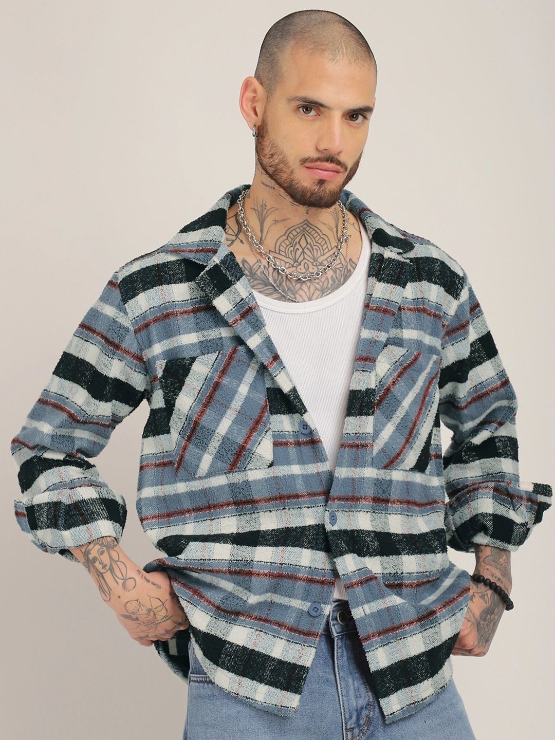 

JIMMY & JORDAN Men Standard Opaque Checked Casual Shirt, Blue