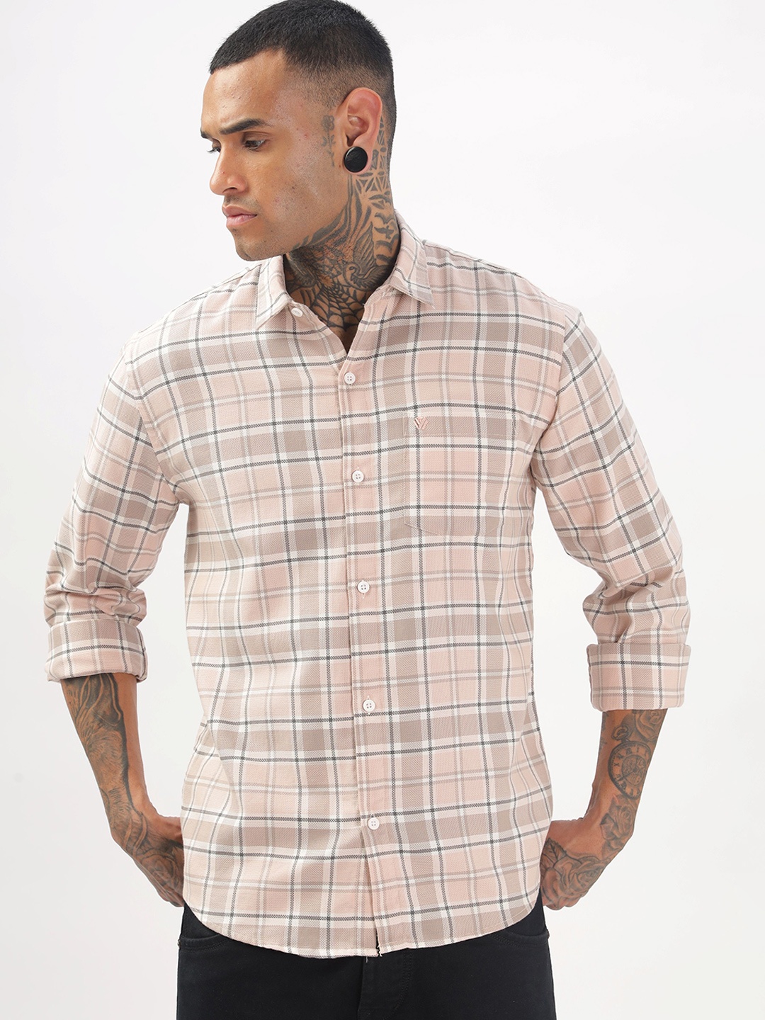 

BS BLUE SQUAD Men Slim Fit Opaque Checked Casual Shirt, Pink