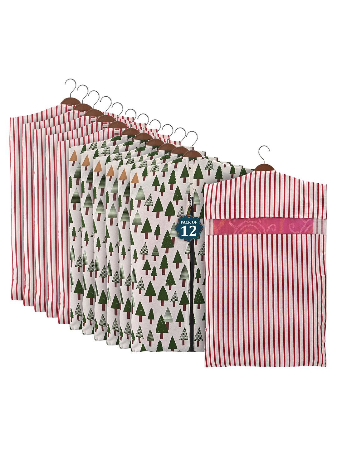 

Kuber Industries Green Set of 12 Regular Hanging Saree Cover Multi-Utility Organisers