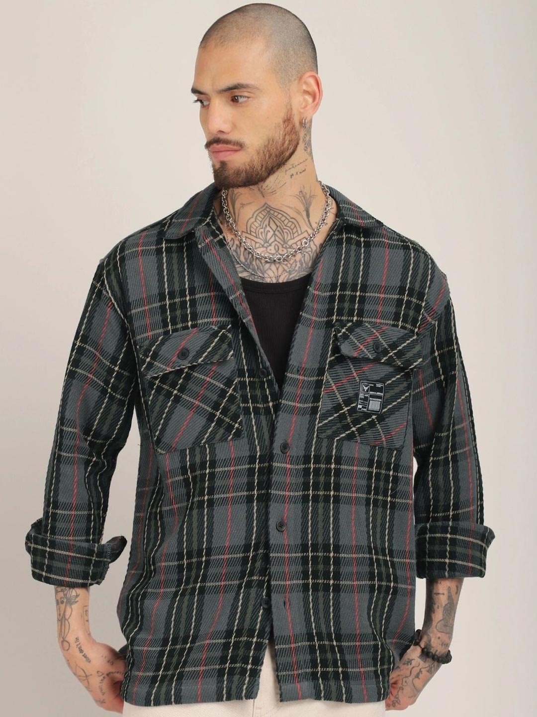 

JIMMY & JORDAN Men Standard Opaque Checked Casual Shirt, Grey