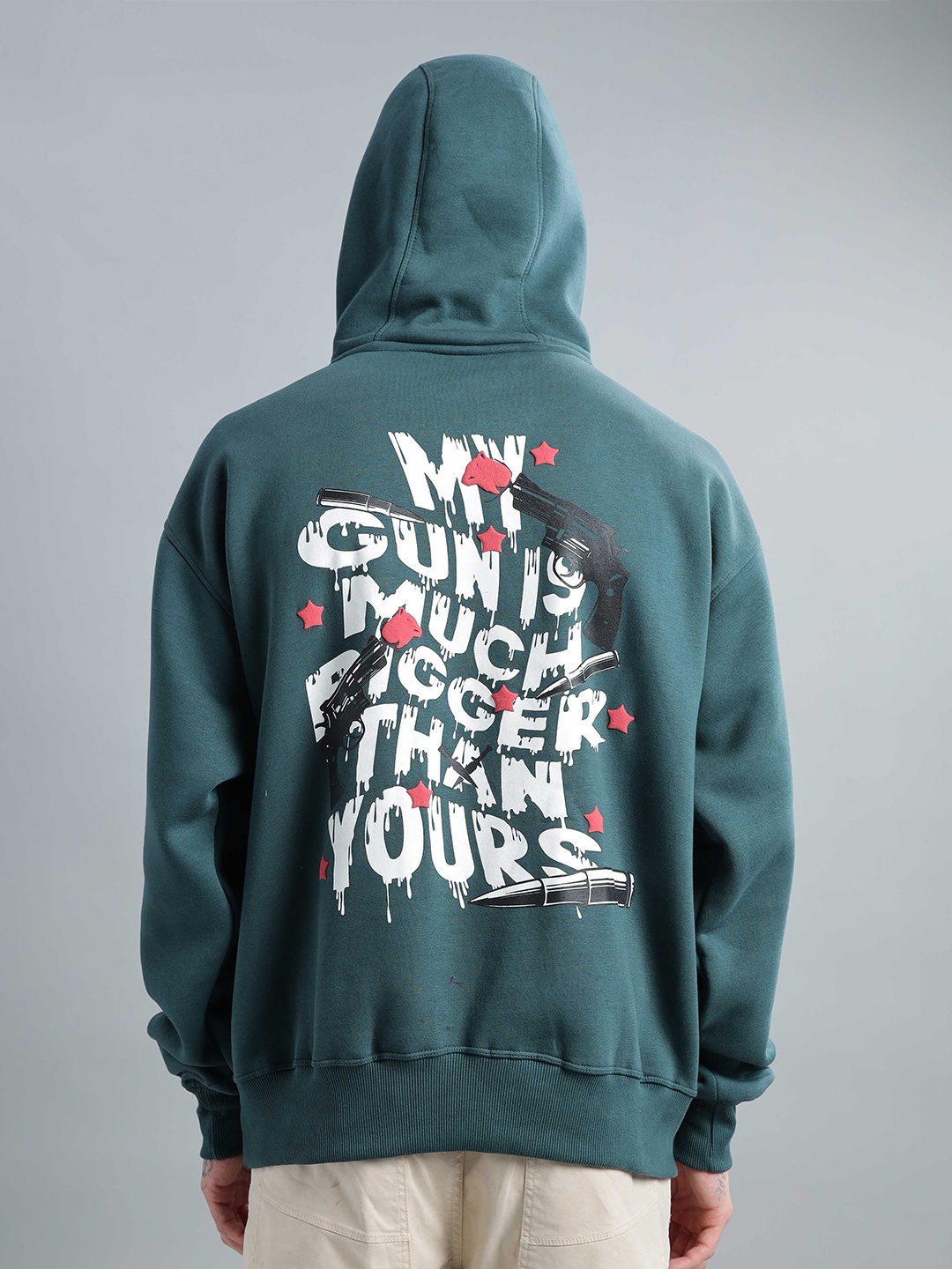 

BUMCHIQ Men Printed Hooded Pullover Sweatshirt, Teal