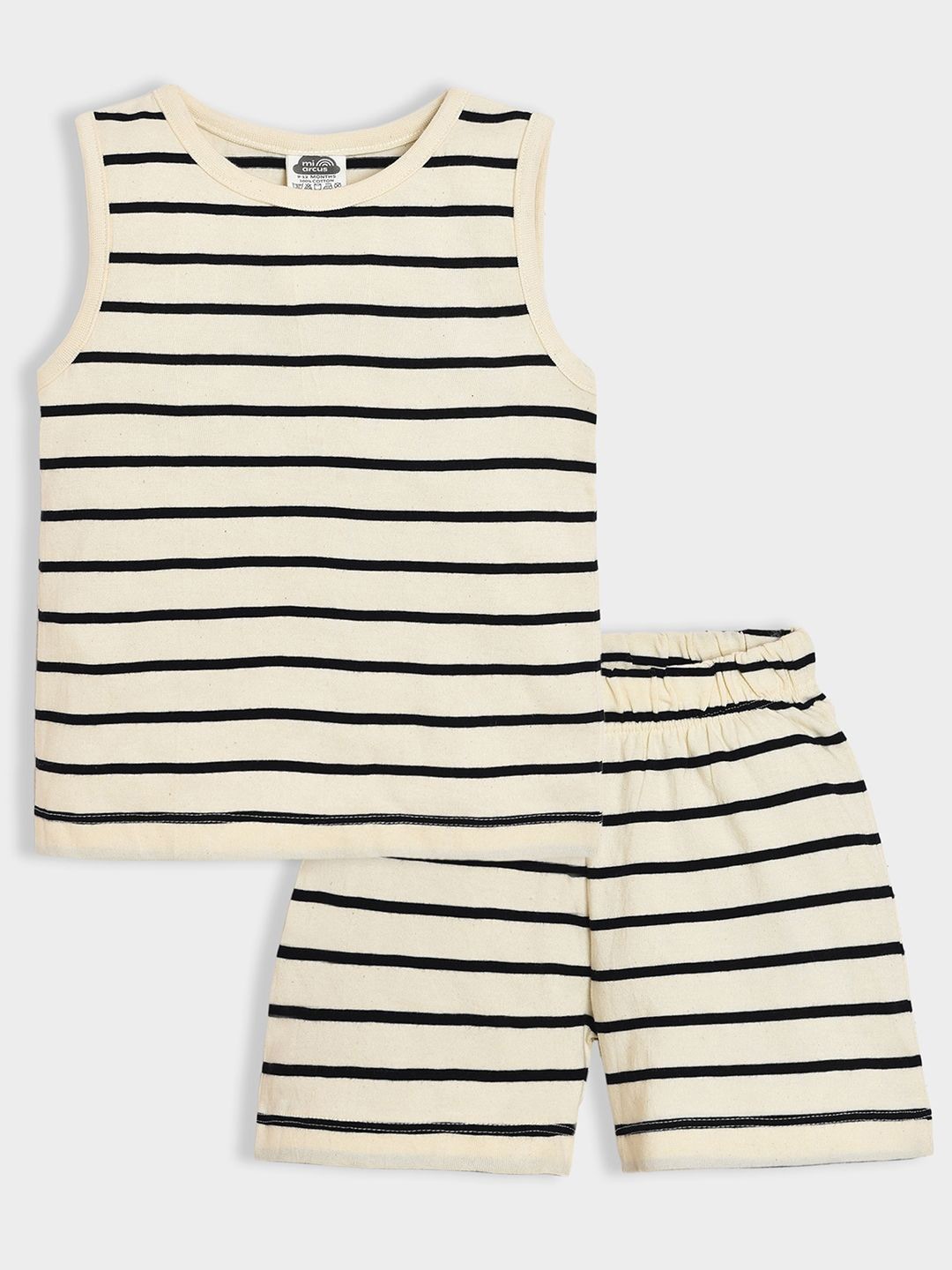 

MiArcus Unisex Kids Striped Pure Cotton Tank Top & Shorts Set, Cream