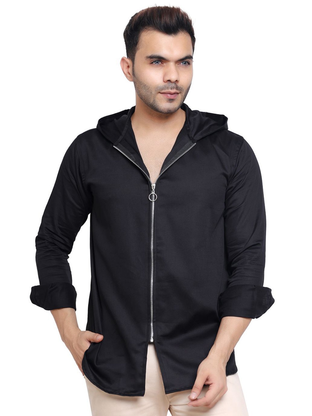 

Mculine Men Cotton Hooded Tailored Jacket, Black