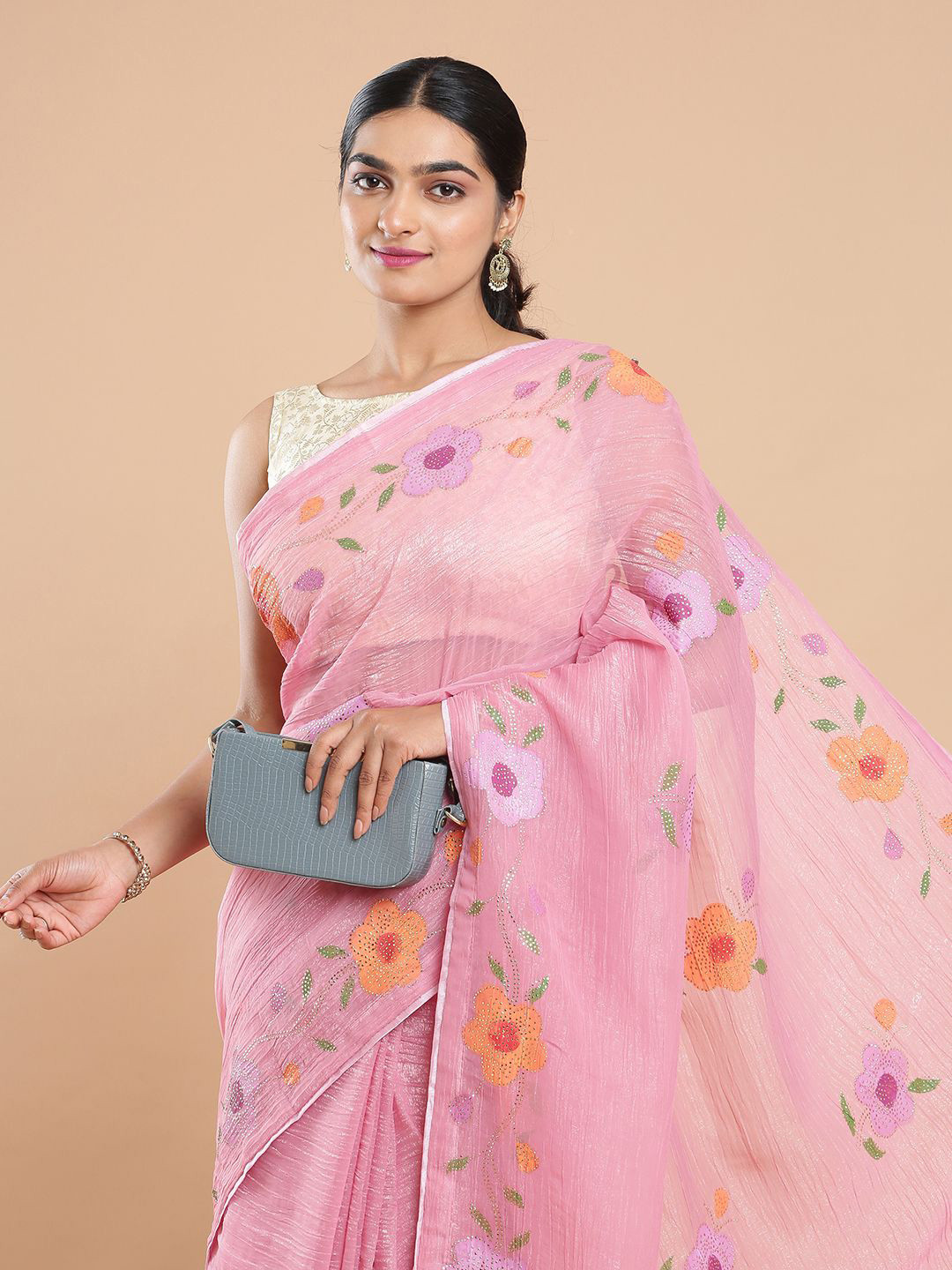 

Kalyan Silks Floral Poly Georgette Saree, Pink
