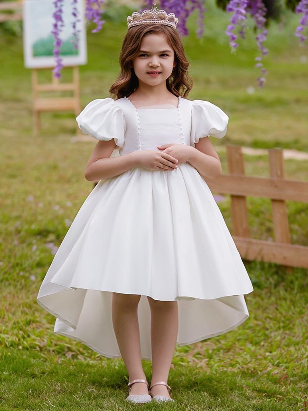 

LULU & SKY Girls Flutter Sleeves Fit & Flare Dress, White