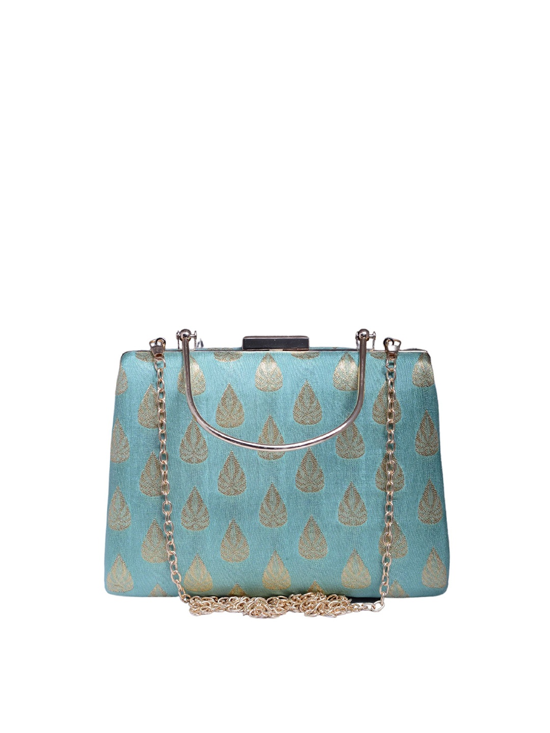 

ARTKLIM Ethnic Motifs Printed Brocade Box Clutch, Green