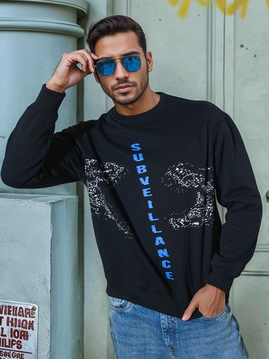 

HERE&NOW Men Printed Sweatshirt, Black