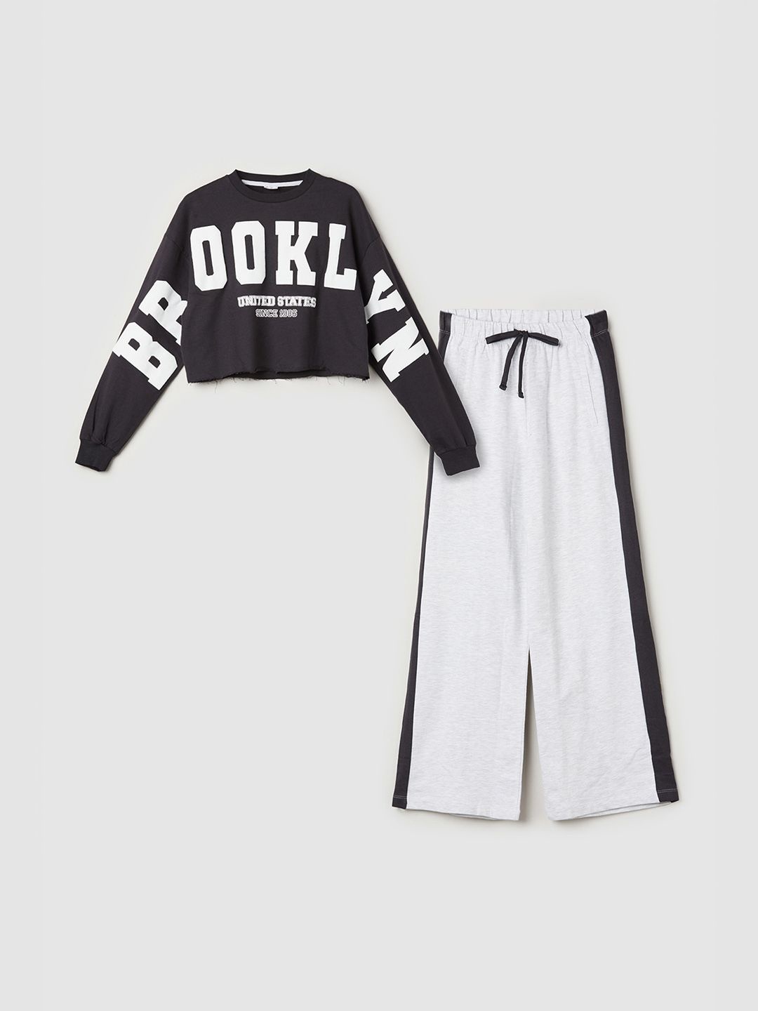 

max Girls Printed Long Sleeves Pure Cotton Top With Trouser, Charcoal