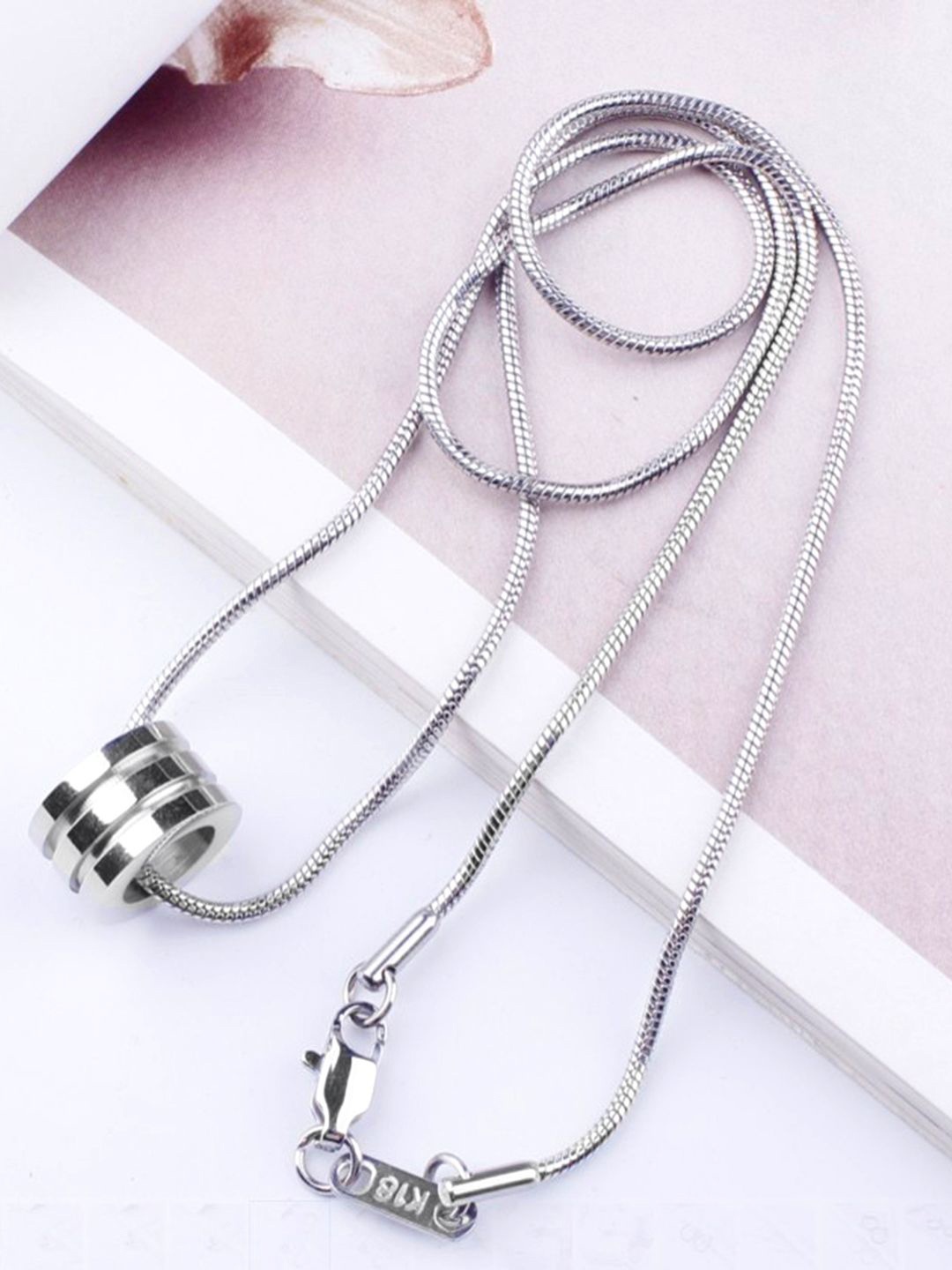 

Peora Men Silver-Plated Stainless Steel Circular Fancy Pendant With Chain