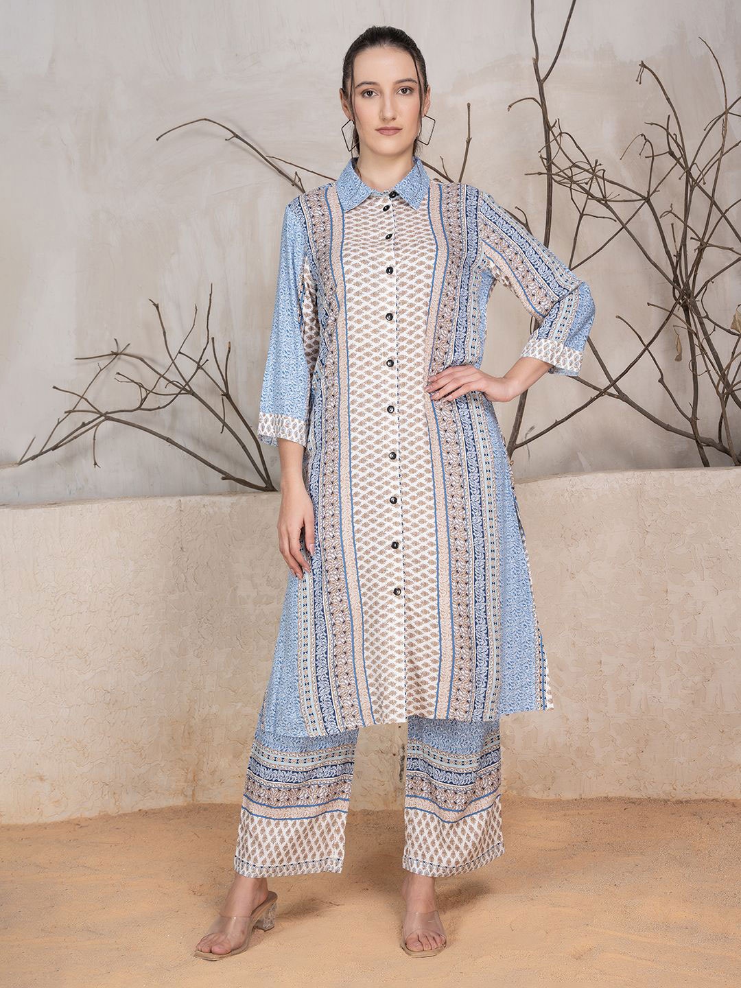 

SANASH Collections Motifs Printed Tunic With Trousers Co-Ords Set, Blue