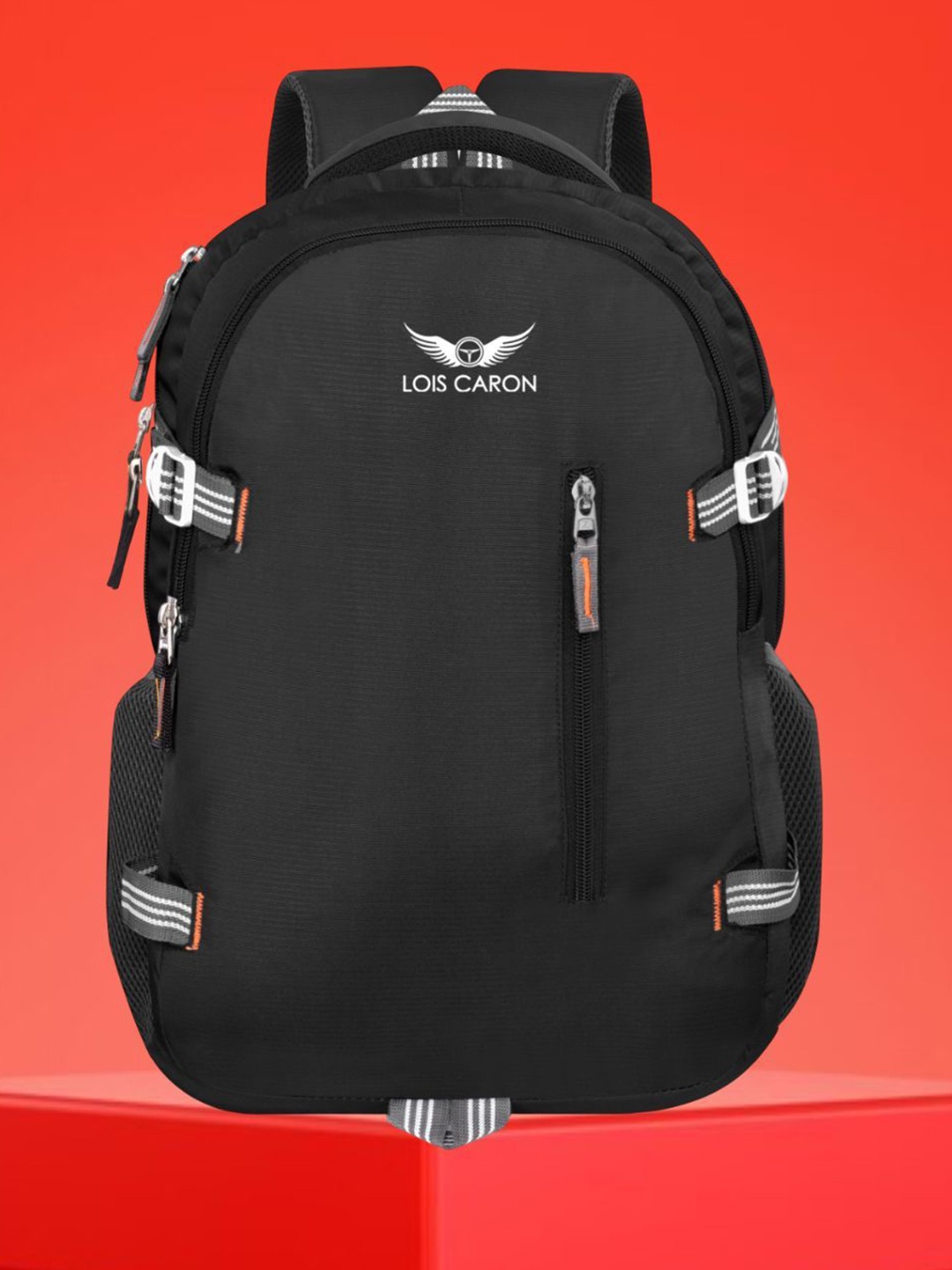 

LOIS CARON Unisex Brand Logo Backpack, Black