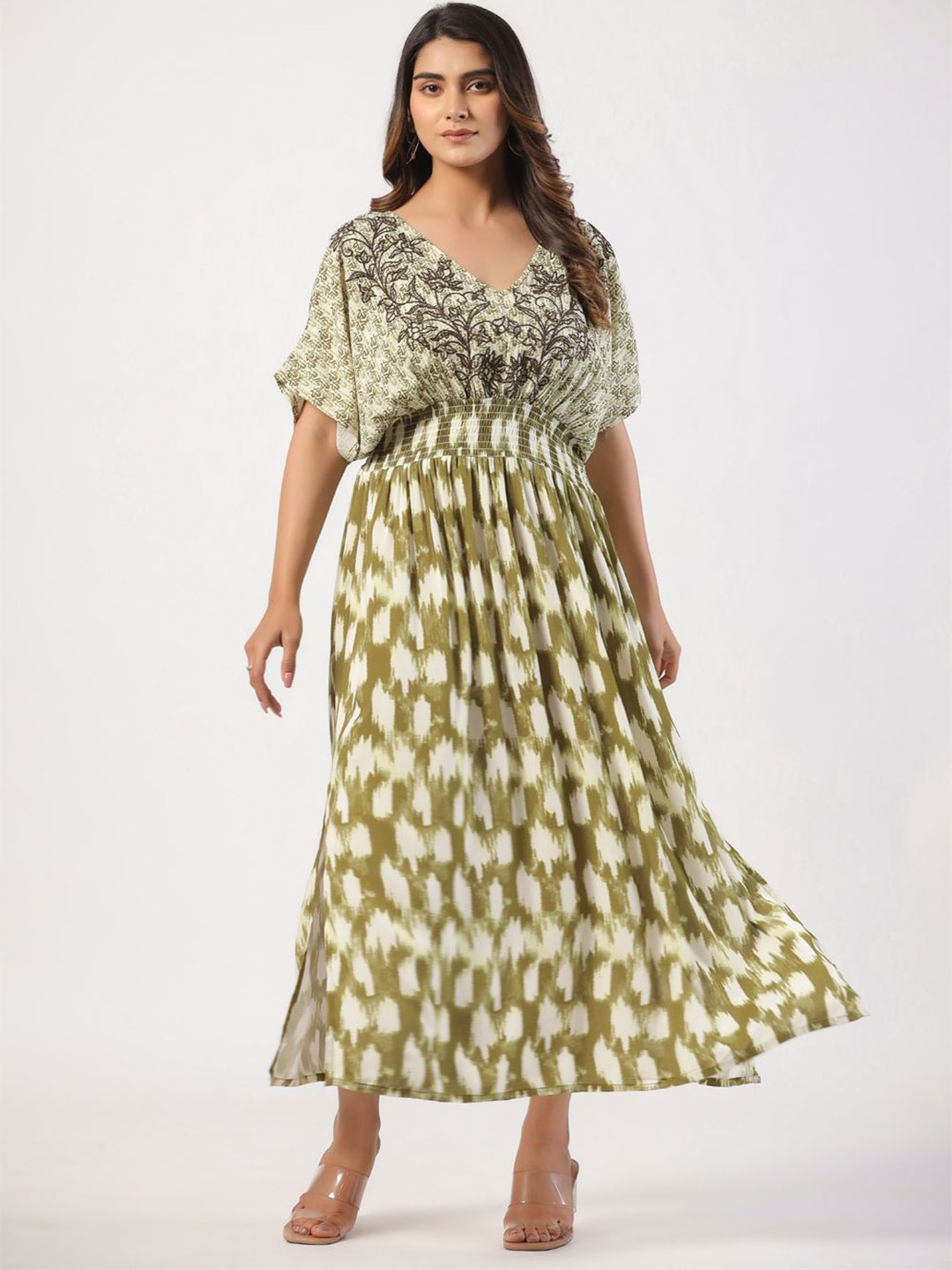 

STIL O STITCH Women Floral Embroidered Fit & Flare Maxi Dress, Green